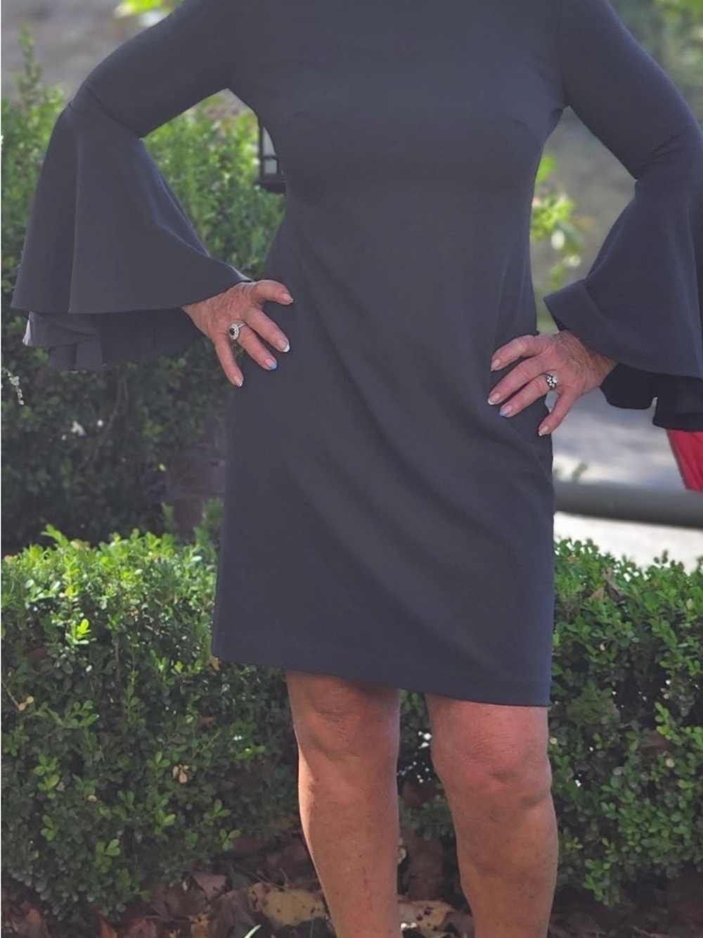 Calvin Klein Black Mini Dress with Tiered Bell Sleeves